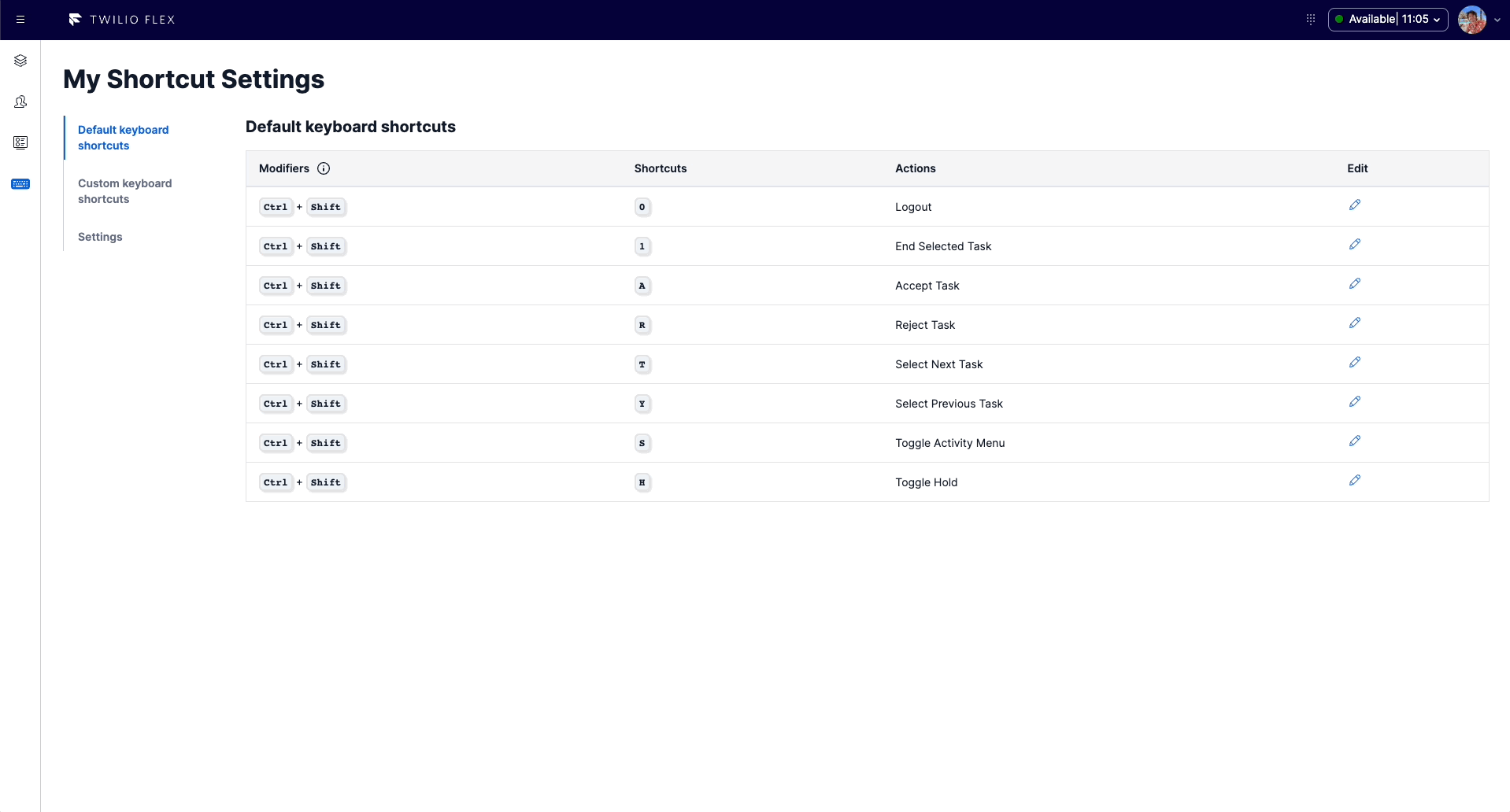 Setting screen